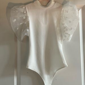 white bodysuit w/ puffy sleeves